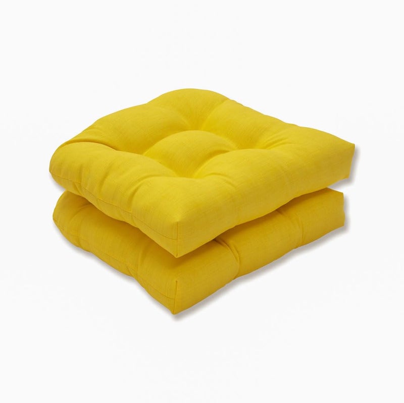 Pillow Perfect 550435 Outdoor/Indoor Fresco Tufted Seat Cushions (Round Back), 19" x 19", Yellow, 2 Pack - Image 1